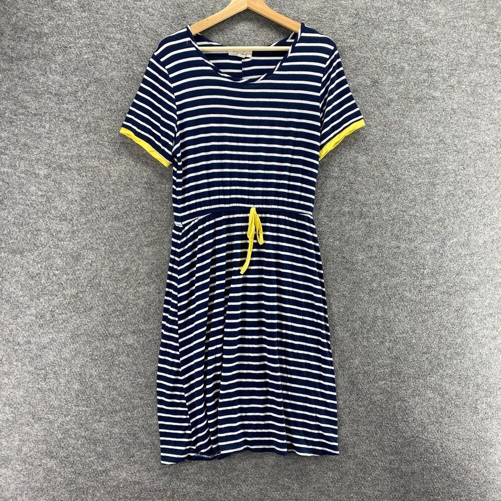 Daisy Island Dress Women M Medium Blue Striped Sheath Midi Elastic Waist Casual